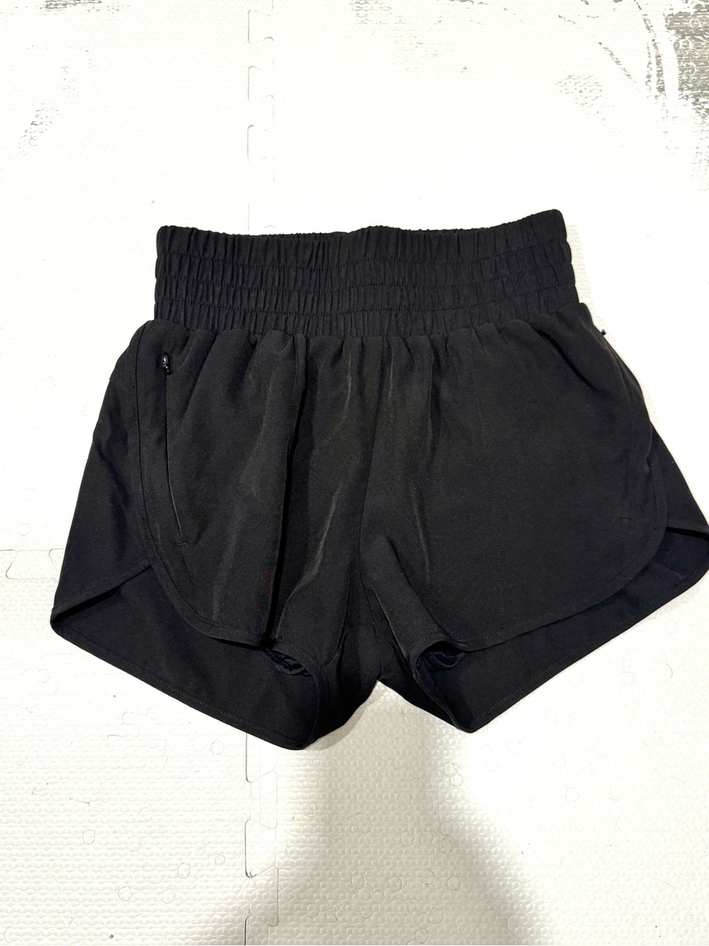 High-Rise Black Athletic Shorts with Smocked Waistband and built in bloomers